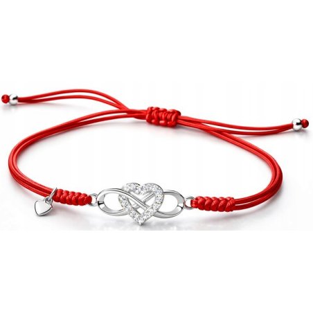 Srebrna bransoletka damska sznurkowa regulowana serce srebro 925 Walentynki