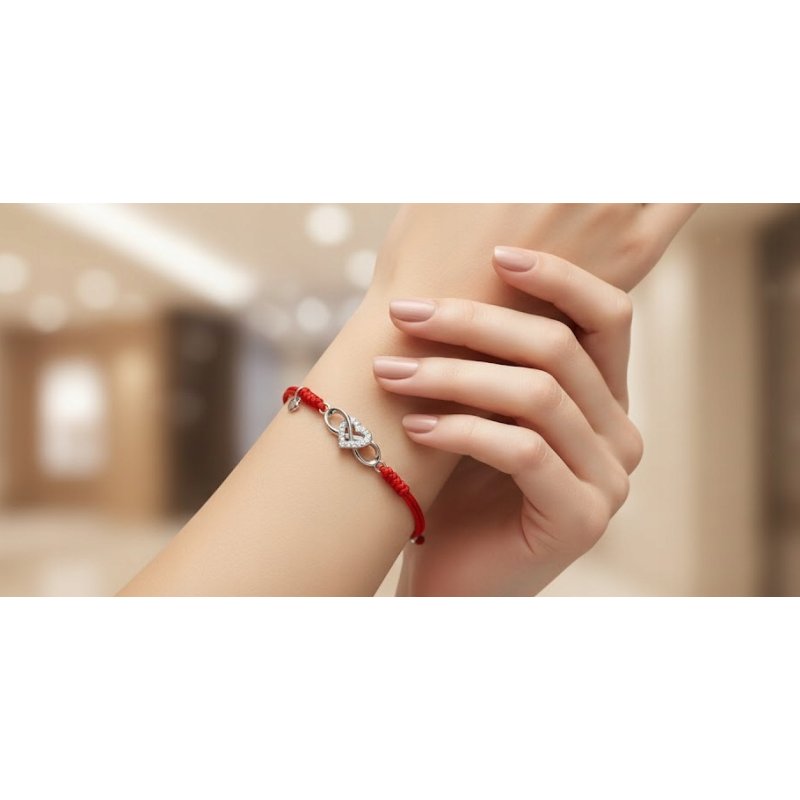 Srebrna bransoletka damska sznurkowa regulowana serce srebro 925 Walentynki