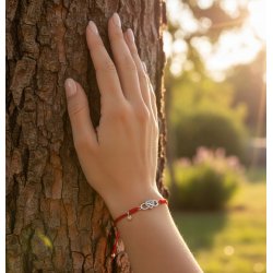 Srebrna bransoletka damska sznurkowa regulowana serce srebro 925 Walentynki