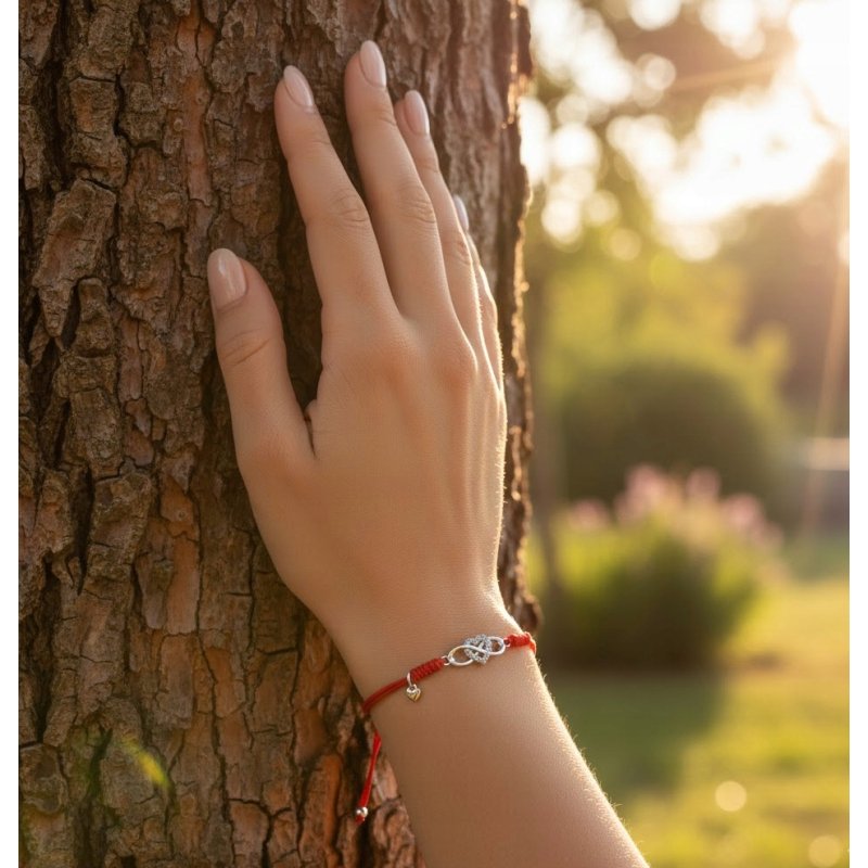 Srebrna bransoletka damska sznurkowa regulowana serce srebro 925 Walentynki