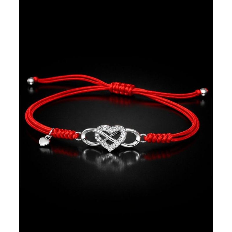Srebrna bransoletka damska sznurkowa regulowana serce srebro 925 Walentynki