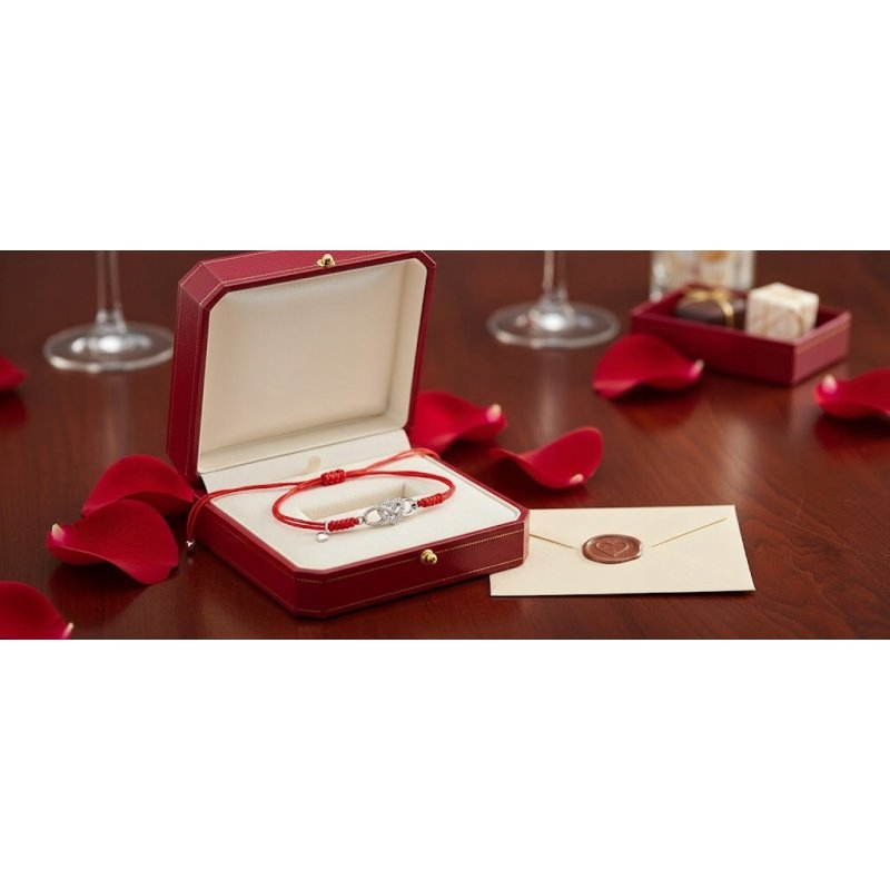 Srebrna bransoletka damska sznurkowa regulowana serce srebro 925 Walentynki