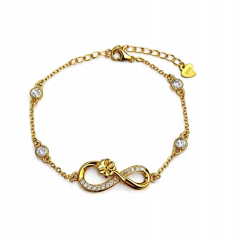 Bransoletka damska srebro pozłacane znak nieskończoności próba 925