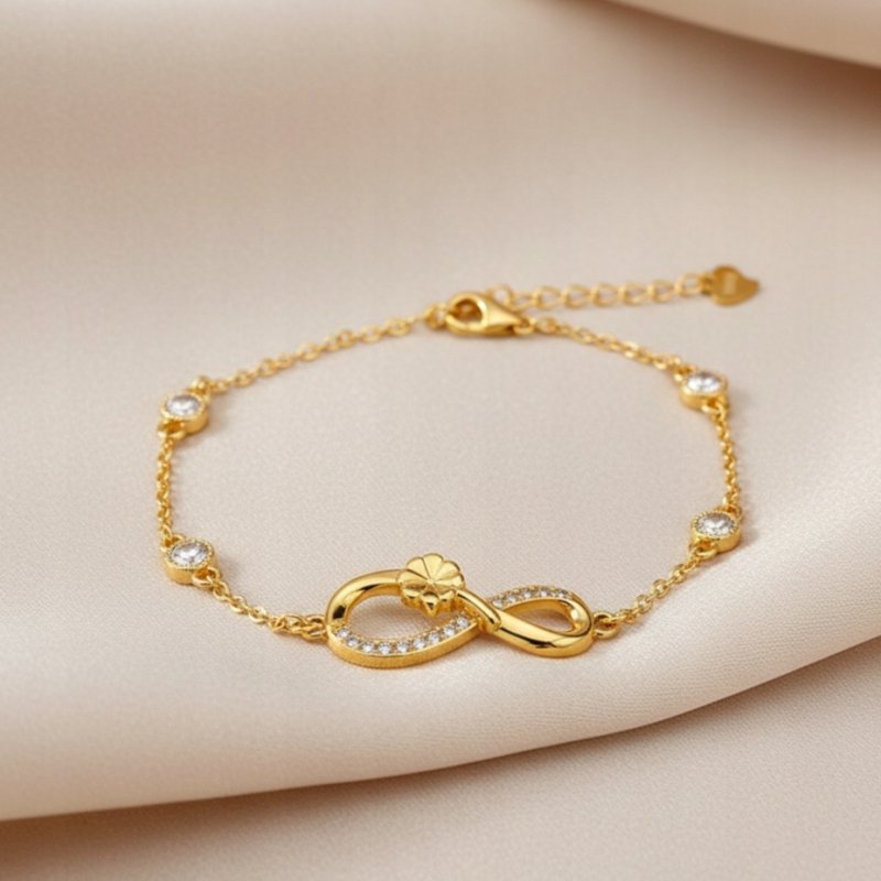 Bransoletka damska srebro pozłacane znak nieskończoności próba 925