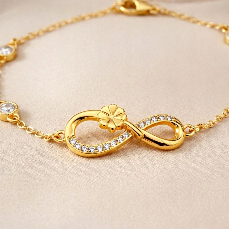 Bransoletka damska srebro pozłacane znak nieskończoności próba 925