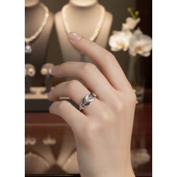 Pierścionek srebrny listek regulowany damski srebro próba 925