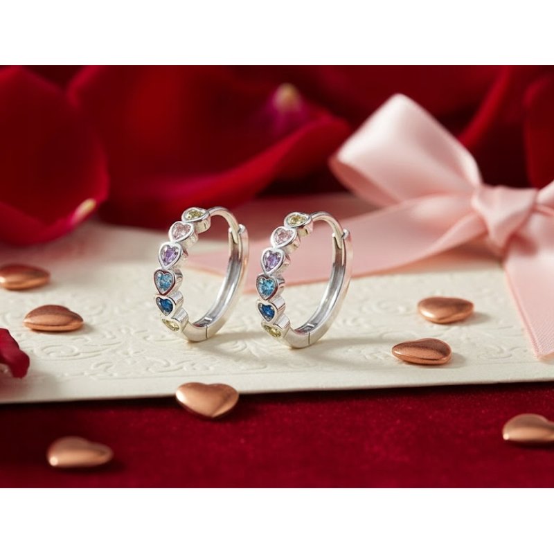 Srebrne kolczyki serca kółka srebro próba 925 Walentynki