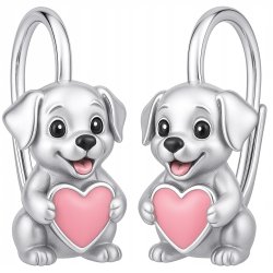 Srebrne kolczyki dla dziewczynki pieski serce srebro 925 angielskie
