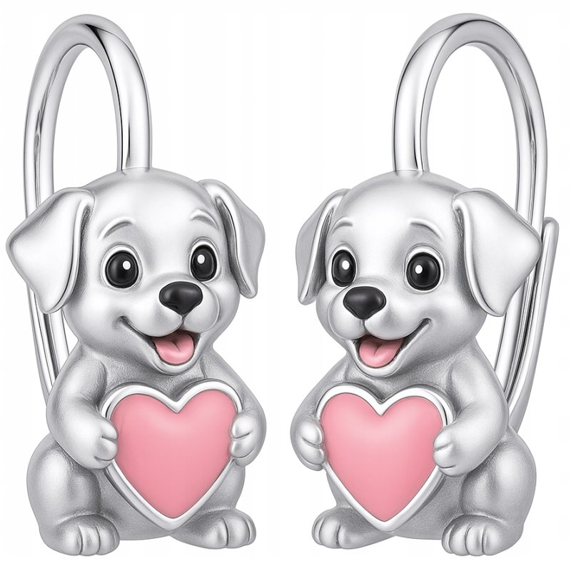 Srebrne kolczyki dla dziewczynki pieski serce srebro 925 angielskie
