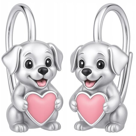 Srebrne kolczyki dla dziewczynki pieski serce srebro 925 angielskie