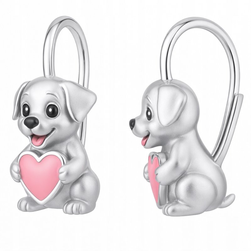 Srebrne kolczyki dla dziewczynki pieski serce srebro 925 angielskie