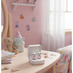 Srebrne kolczyki dla dziewczynki pieski serce srebro 925 angielskie