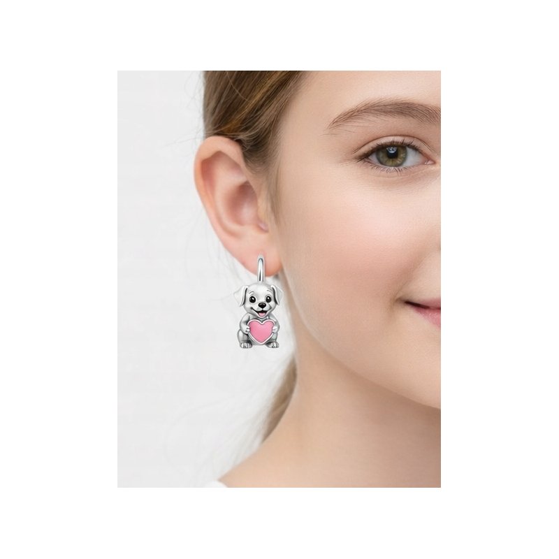 Srebrne kolczyki dla dziewczynki pieski serce srebro 925 angielskie