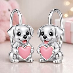 Srebrne kolczyki dla dziewczynki pieski serce srebro 925 angielskie