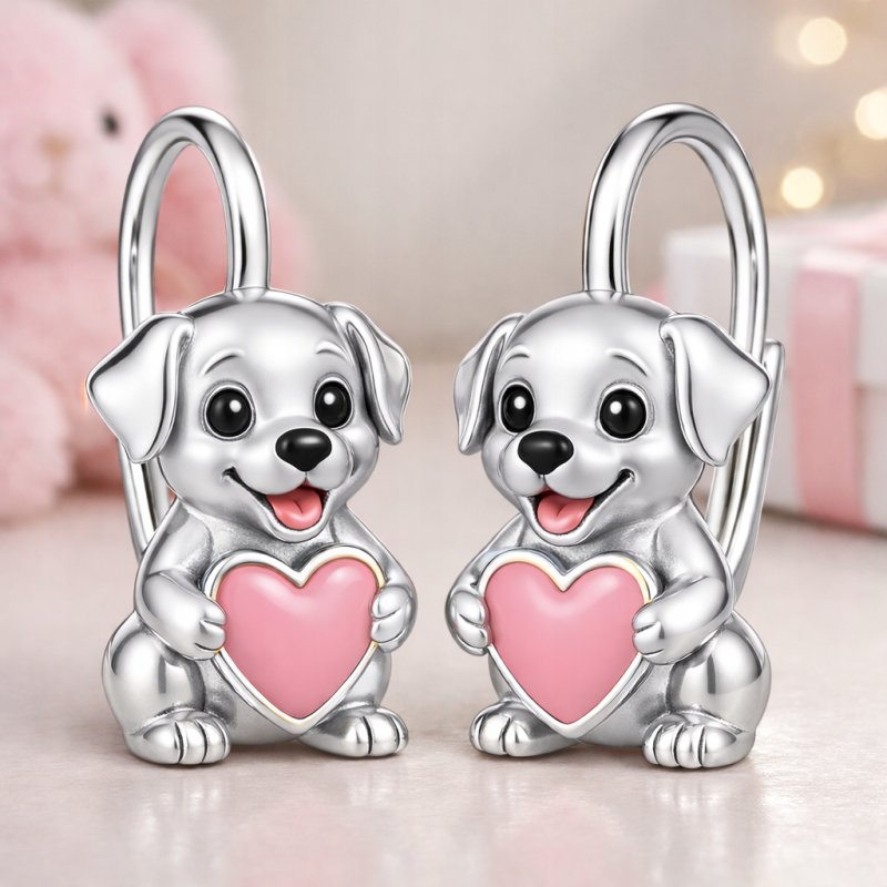 Srebrne kolczyki dla dziewczynki pieski serce srebro 925 angielskie