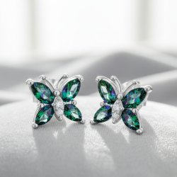 Srebrne kolczyki motyl kolorowy topaz wkrętki sztyfty srebro próba 925