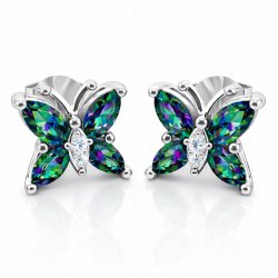 Srebrne kolczyki motyl kolorowy topaz wkrętki sztyfty srebro próba 925