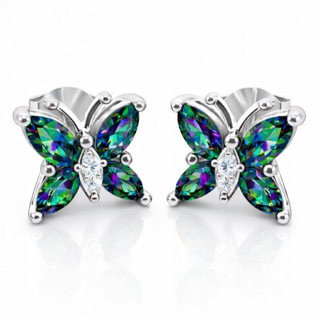 Srebrne kolczyki motyl kolorowy topaz wkrętki sztyfty srebro próba 925