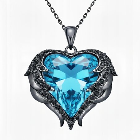 Naszyjnik srebrny damski z zawieszką serce anioła czarny srebro 925