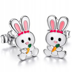 Srebrne damskie kolczyki króliczki wkrętki szyfty srebro próba 925