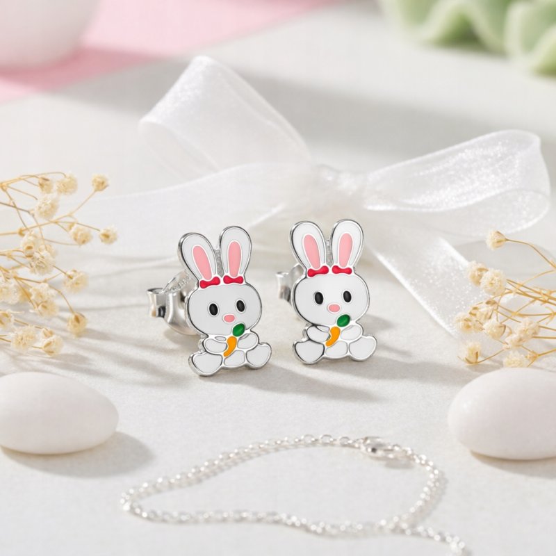 Srebrne damskie kolczyki króliczki wkrętki szyfty srebro próba 925