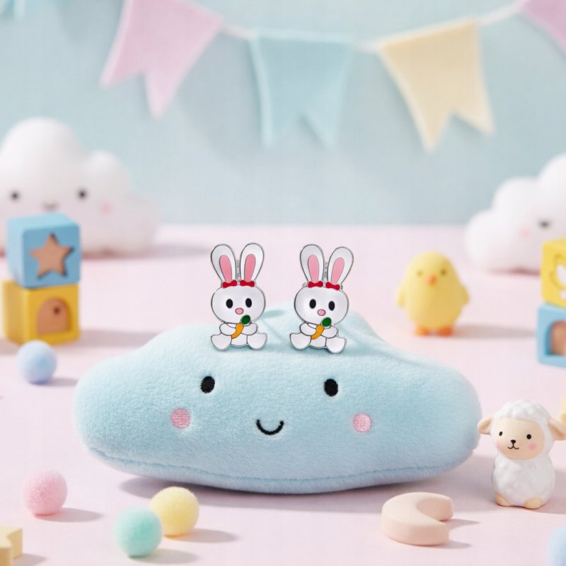 Srebrne damskie kolczyki króliczki wkrętki szyfty srebro próba 925