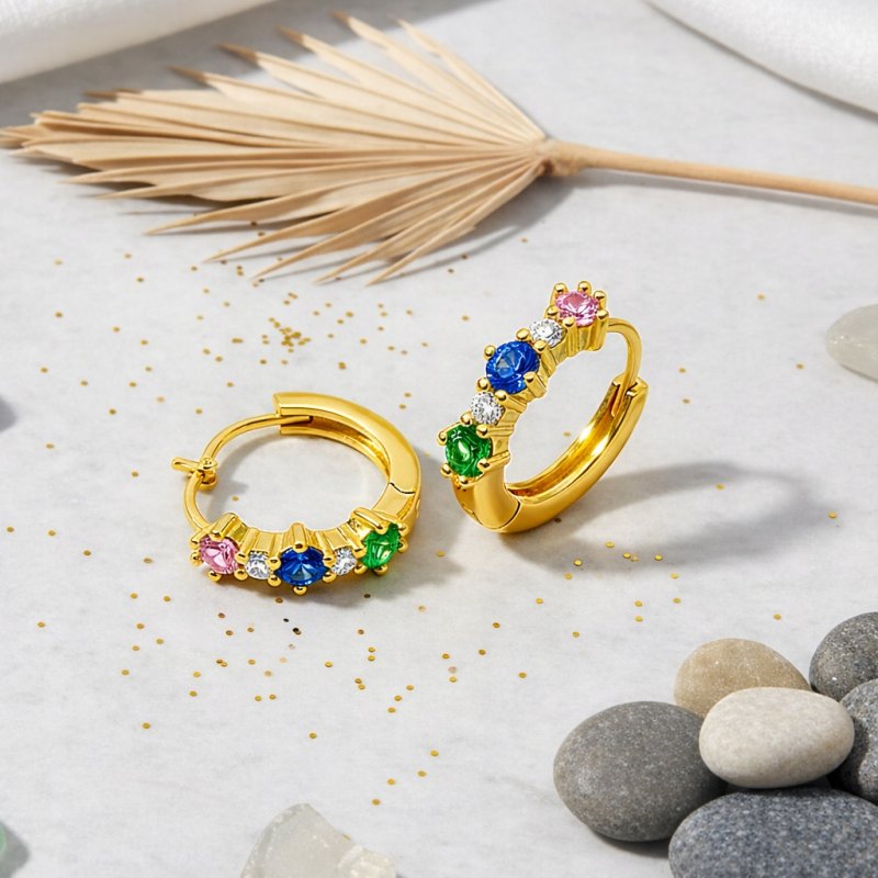 Srebrne pozłacane kolczyki kółka kółeczka cyrkonie angielskie srebro 925