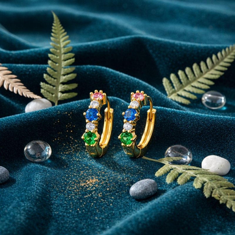 Srebrne pozłacane kolczyki kółka kółeczka cyrkonie angielskie srebro 925