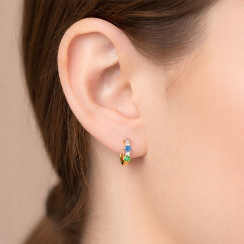 Srebrne pozłacane kolczyki kółka kółeczka cyrkonie angielskie srebro 925