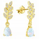 Srebrne pozłacane kolczyki listki wiszące sztyfty opal cyrkonie srebro 925