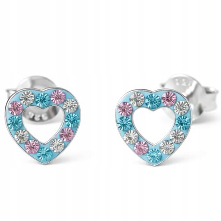 Srebrne kolczyki serce sztyfty wkrętki cyrkonie srebro próba 925