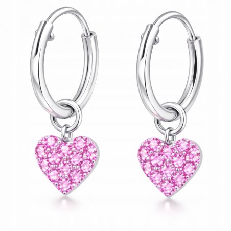 Srebrne kolczyki koło serce cyrkonie srebro próba 925 angielskie