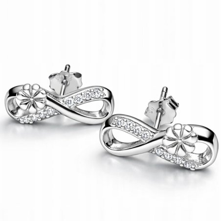 Kolczyki srebrne znak nieskończoności koniczynki srebro 925 wkrętki sztyfty
