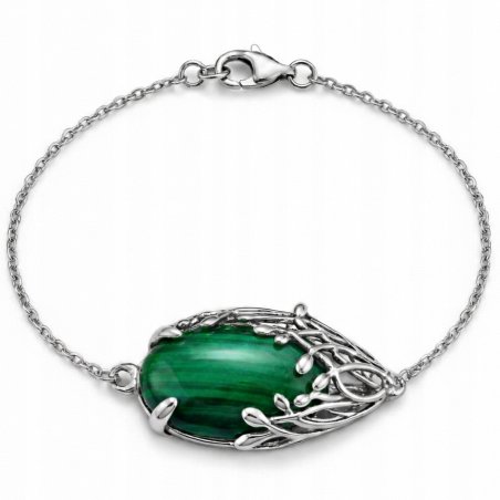 Bransoletka damska srebrna zielony malachit srebro próba 925