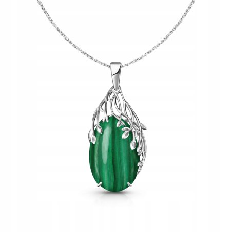 Naszyjnik damski łańcuszek wisiorek zawieszka malachit srebro 925