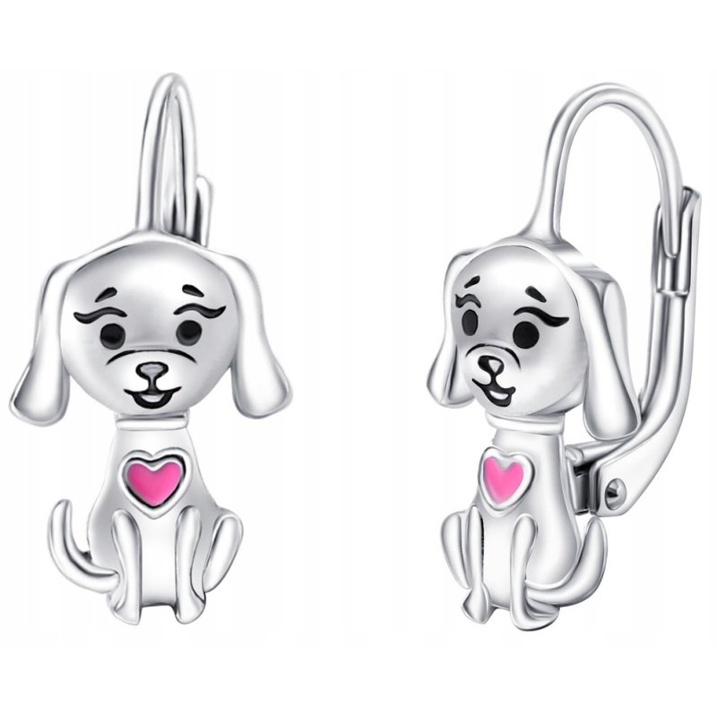 Srebrne kolczyki pies piesek wiszące dla dziewczynki srebro próba 925