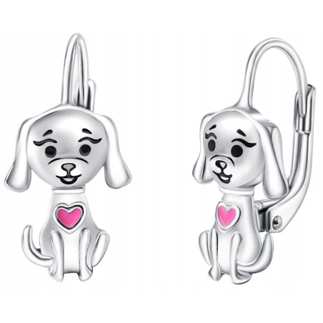 Srebrne kolczyki pies piesek wiszące dla dziewczynki srebro próba 925