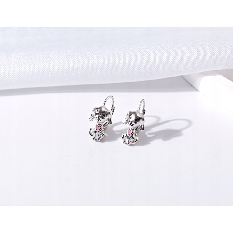 Srebrne kolczyki pies piesek wiszące dla dziewczynki srebro próba 925