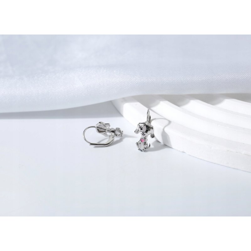 Srebrne kolczyki pies piesek wiszące dla dziewczynki srebro próba 925