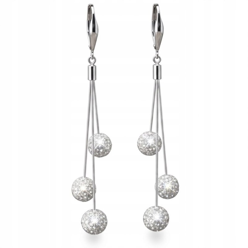 Damskie srebrne kolczyki wiszące angielskie z cyrkoniami błyszczą próba 925