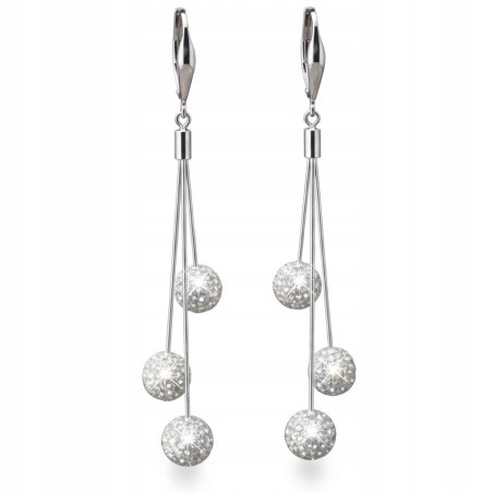 Damskie srebrne kolczyki wiszące angielskie z cyrkoniami błyszczą próba 925