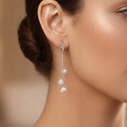 Damskie srebrne kolczyki wiszące angielskie z cyrkoniami błyszczą próba 925