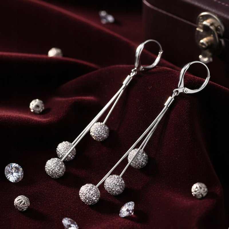 Damskie srebrne kolczyki wiszące angielskie z cyrkoniami błyszczą próba 925