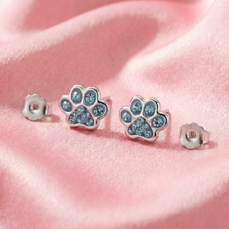 Srebrne kolczyki łapki sztyfty niebieskie dla dziewczynki srebro 925