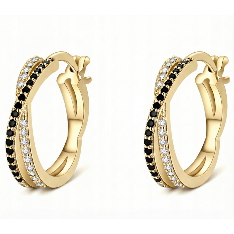 Kolczyki damskie koła srebro pozłacane 925 elegancja cyrkonie