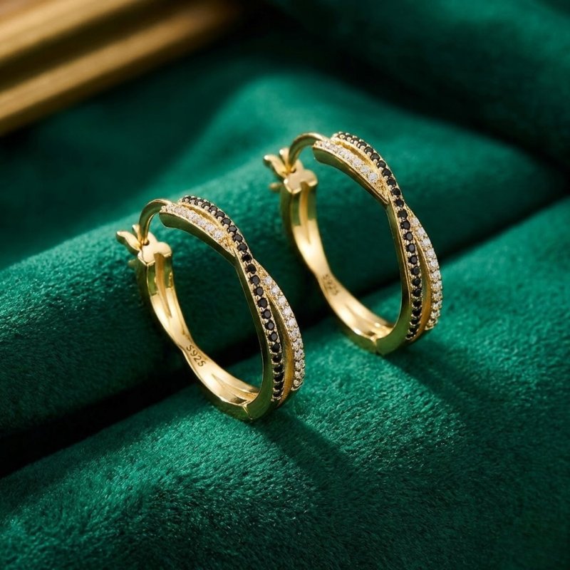 Kolczyki damskie koła srebro pozłacane 925 elegancja cyrkonie