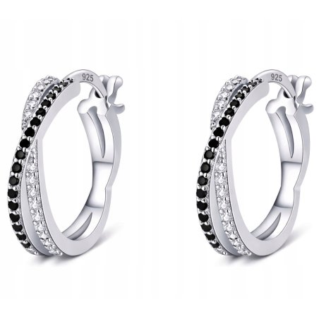 Kolczyki srebrne 925 koła kółka damskie cyrkonie czarne białe oryginalne
