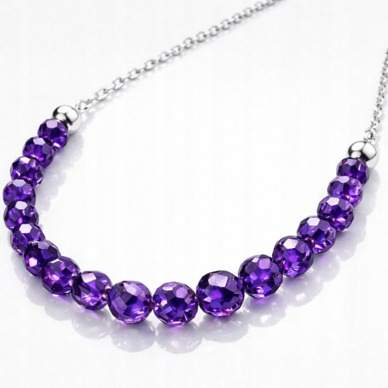 Srebrny naszyjnik damski z ametystami srebro 925 dziewczęcy