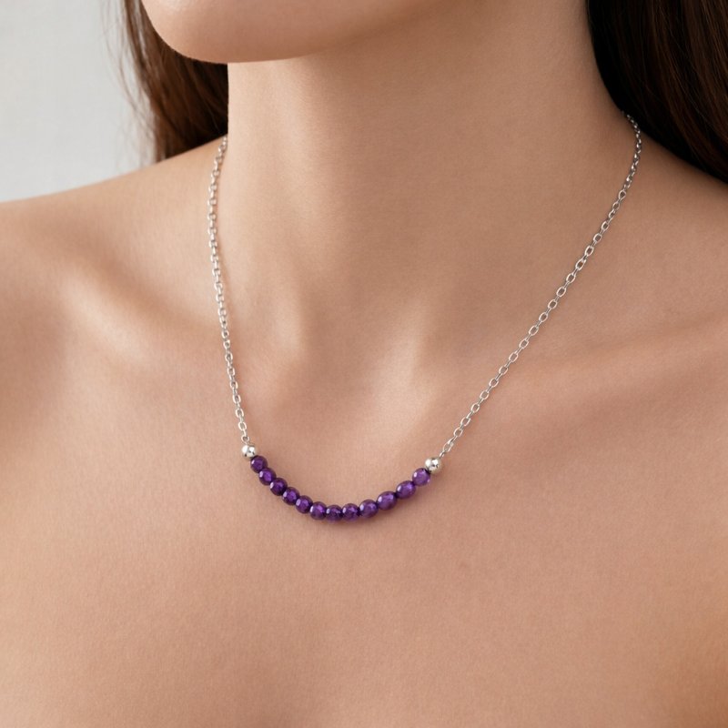 Srebrny naszyjnik damski z ametystami srebro 925 dziewczęcy