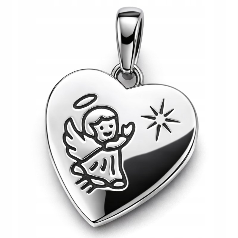 Srebrny wisiorek zawieszka serce serduszko z aniołkiem gwiazdka srebro 925